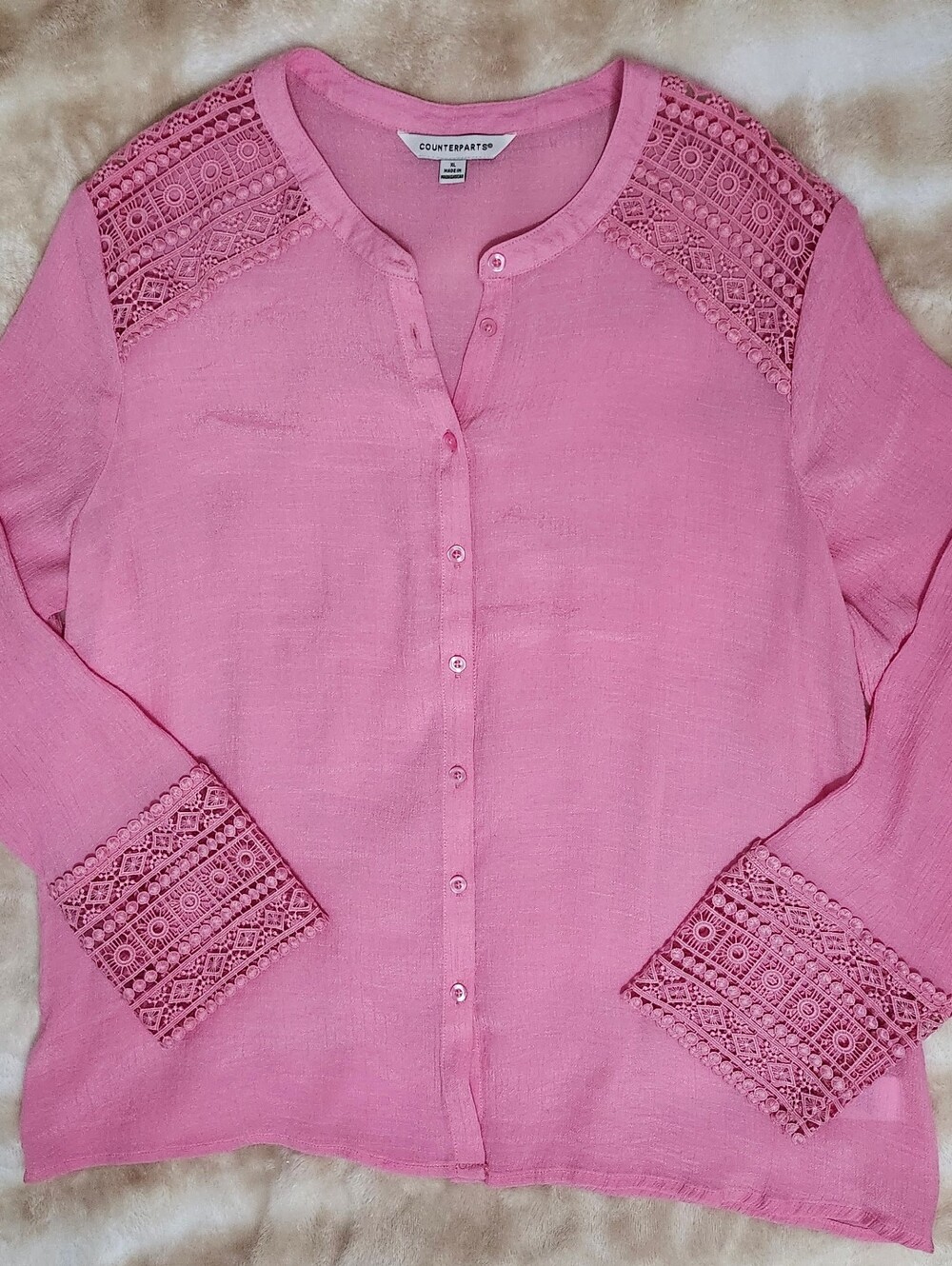 Pink Lace Trim Blouse